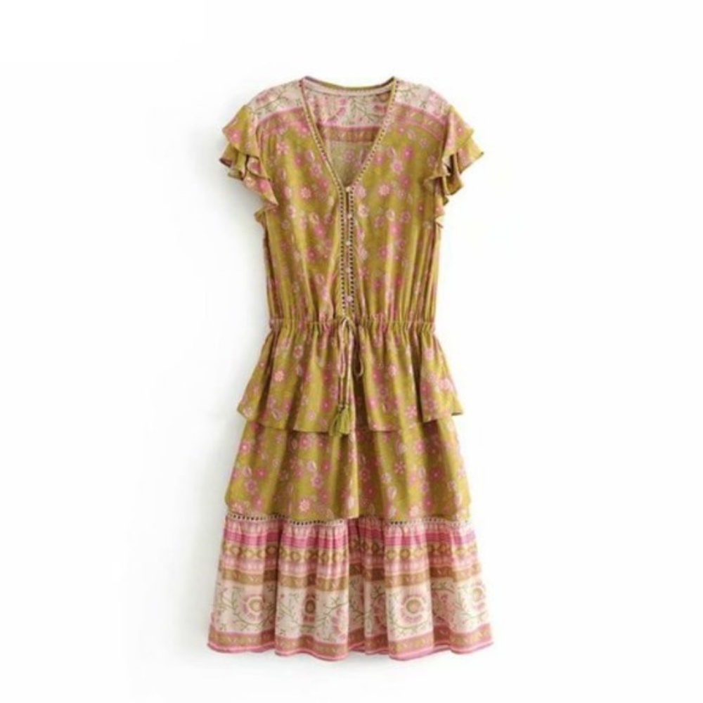 Boho chic Floral print ruffle detail Mini dress - Picture 3 of 4